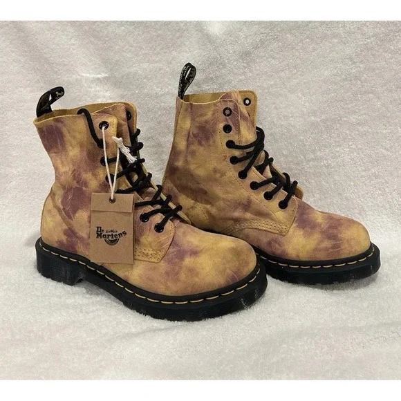 Dr Martens Womens 1460 Pascal Tie Dye Leather Lace Up Boots Size 7 NEW Camo Tan - Picture 2 of 14